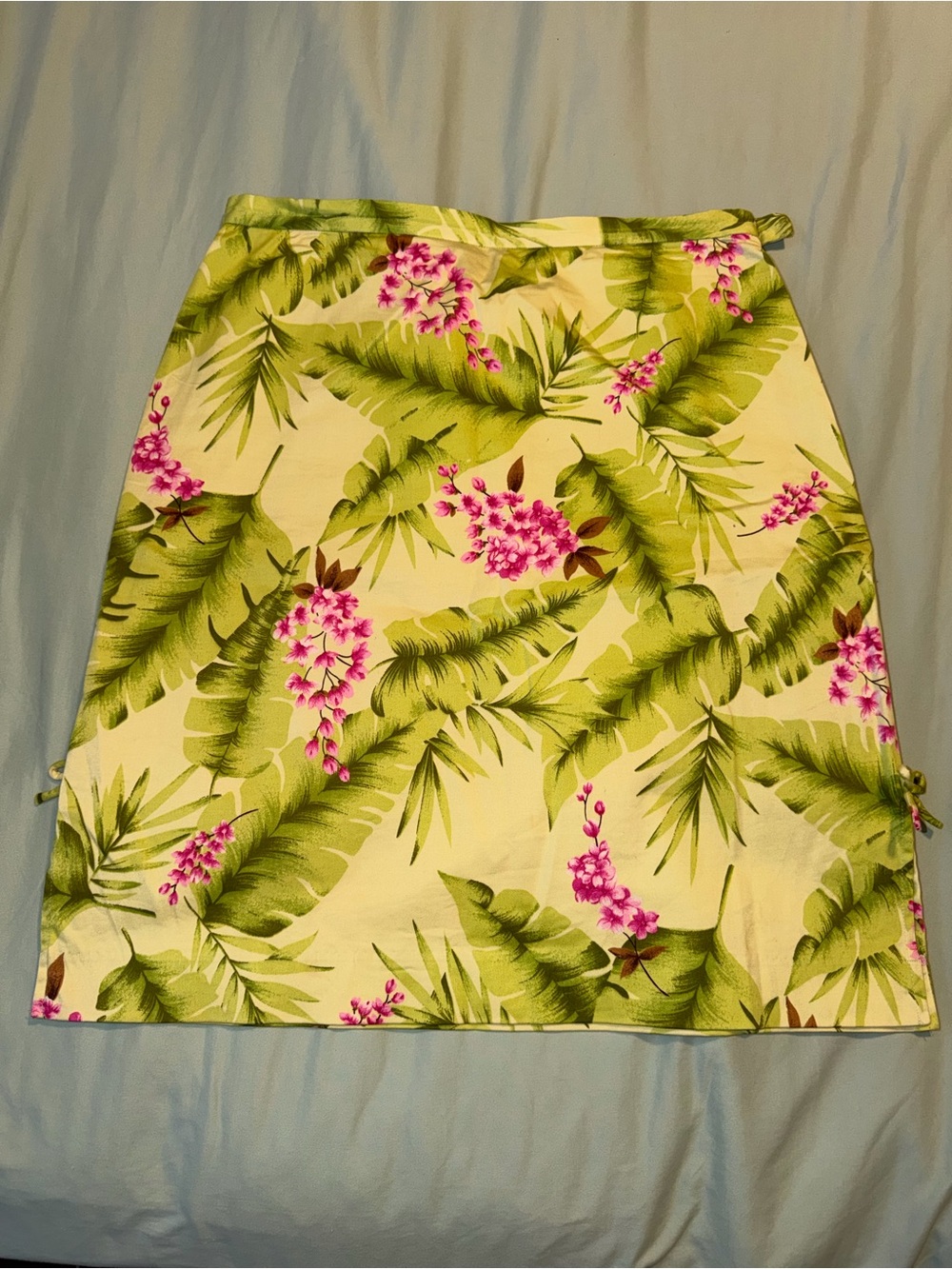 Tropical Floral A-Line Skirt in Cream and Green